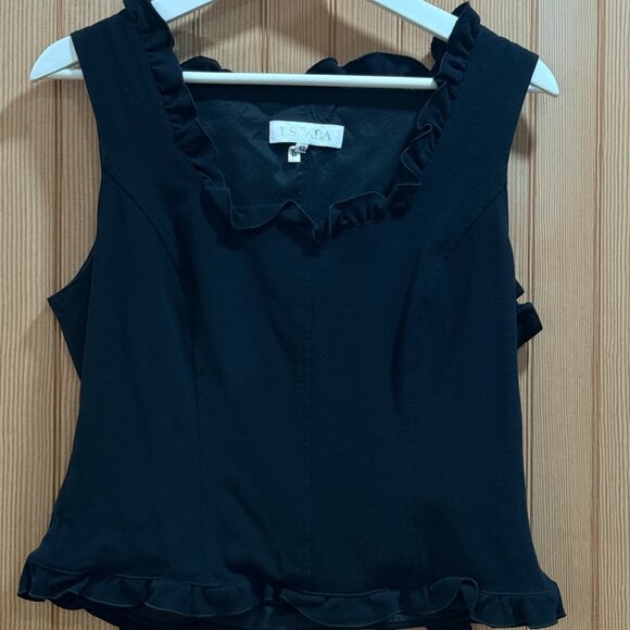 Vintage Escada Black Ruffled Sleeveless Top with a Side Zip Size 42 EUR - Picture 3 of 6